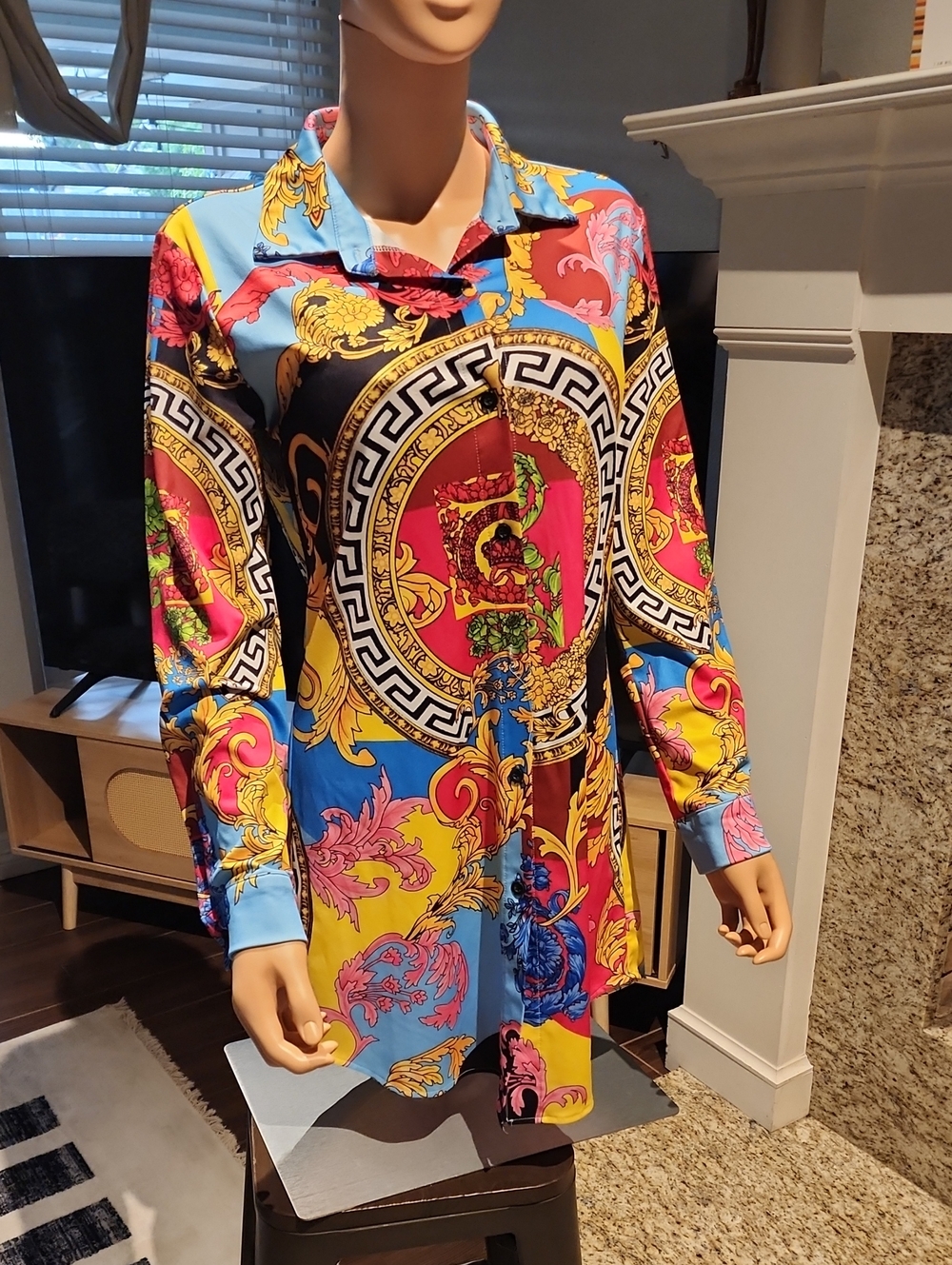 Multicolor Baroque Print Women's Long Sleeve Shirt Jacket
